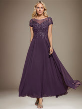 A-line Scoop Illusion Ankle-Length Lace Chiffon Mother of the Bride Dress With Sequins